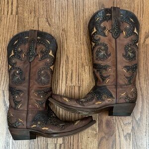 Lucchese Brown and Black Heeled Boots